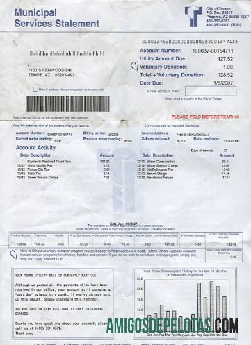 Projeto de lei de serviços públicos de água dos EUA, Arizona, 2 páginas 1 em formato PSD modelo